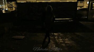 Autumn takes a naked walk in public, flashing her beautiful pussy