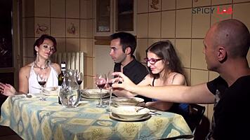 step mom teaches sex lessons in orgy with cum on tits