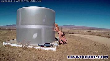 hot teen 18+s lick pussy in desert lesbian fun