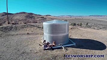 hot teen 18+s lick pussy in desert lesbian fun