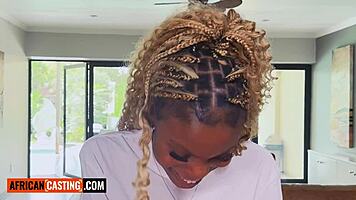 Ebony Teen's Big Tits and Pussy Stretched in Interracial Casting