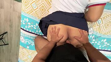 Stepdad touches teen's private parts while rubbing huge dick in pussy making her want to fuck