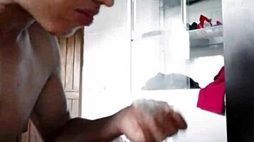 brunette young latina masturbates solo in bedroom with tattoo on desk in colombian dorm enjoying cum like food in dirty humiliation