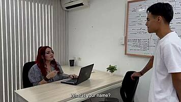 curvy colombian milf therapist bends over for young nerd's huge cock in office creampie session with riding and doggystyle