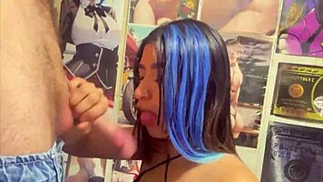 Pretty University Babe Sucks And Gets Facial From Tattooed Bodybuilder