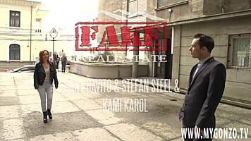 girl tricked into anal sex by fake real estate agent and friend with clothes ripped and cum on tits