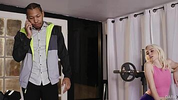 Petite blonde says, 'Fuck my ass hard in the gym'