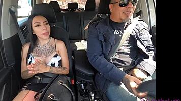 Casting skinny latina baby kat, she rides and licks in outdoor interview.