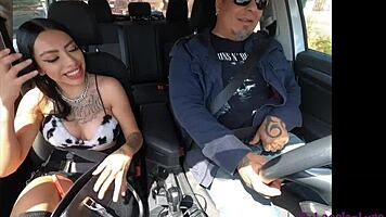 Casting skinny latina baby kat, she rides and licks in outdoor interview.