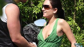 Wild Outdoor Fuck on Motorbike with Horny Brunette Teen Babe