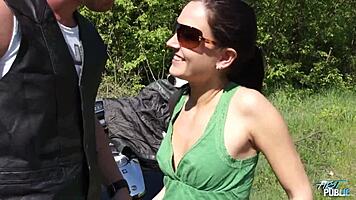 Wild Outdoor Fuck on Motorbike with Horny Brunette Teen Babe