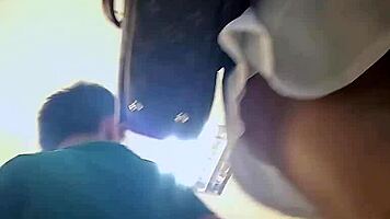 Hey, what's under that skirt? Young with purple panties teasing upskirt view, you wanna peek closer?