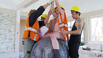 How does skinny teen miley may handle this wrecking ball gangbang?