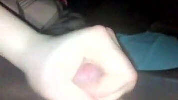 Amateur cum in pantyhose lingerie during fast handjob!