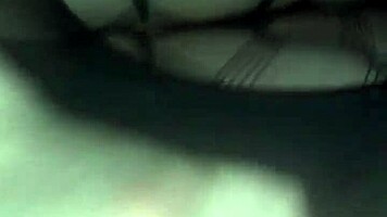 Amateur cum in pantyhose lingerie during fast handjob!