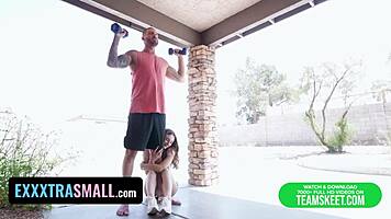 Petite girlfriend Penelope Kay with natural tits gets railed by monster cock all day