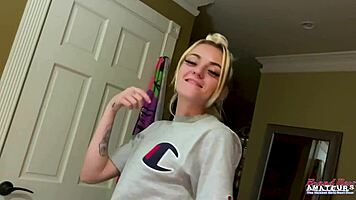 Petite INKED BLONDE SASSY RUBS JUICY TITTIES AND FINGER FUCKS TWAT