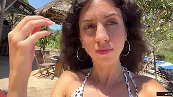 walking with hot cum on face public beach full of people cumwalk