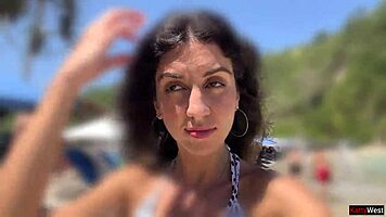 walking with hot cum on face public beach full of people cumwalk