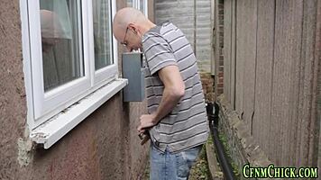 Busty clothed teen 18+ receives cumshot during handjob humiliation femdom