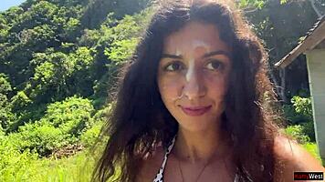 walking with hot cum on face public beach full of people cumwalk