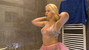 Blonde College Girl In Hot Lingerie Shows Booty And Assets