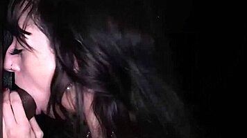 smokin hot small 18+ tittied brunette intensely sucks cock at gloryhole