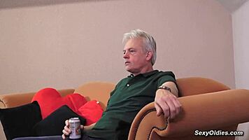 Kinky redhead rides old man with shaved pussy 😈