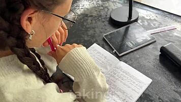 Spanish teacher fucks me on the table during class in heels