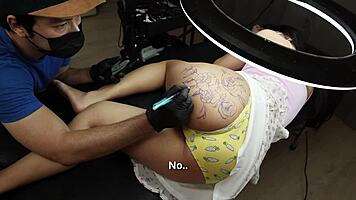 Horny big ass girl seduces tattoo artist roughly