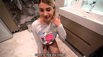 Step sister teaches step bro how to last longer in sex until cum inside