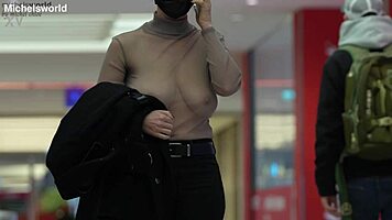business - slave wife - braless and downblouse in public 😏