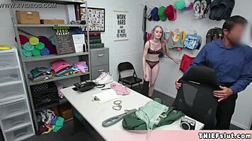 skinny blonde shoplifter caught by pervy mall cop