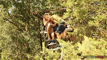 hot brunette gets dicked in the forest