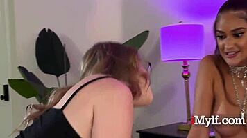 teenage girl in uniform licks shaved pussy