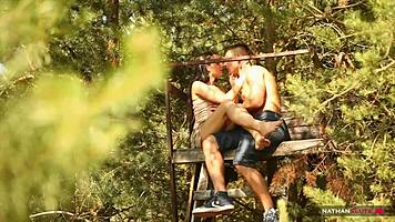 hot brunette gets dicked in the forest