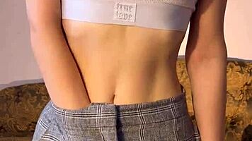 petite teen 18+ masturbating with dildo, fingering her tight pussy