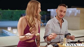 Curvy blonde angel rides friend's monster cock hard.