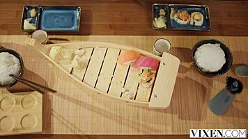 Curvy blonde angel rides friend's monster cock hard.