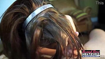 mature classy brunette reagan strips and deepthroats hard cock