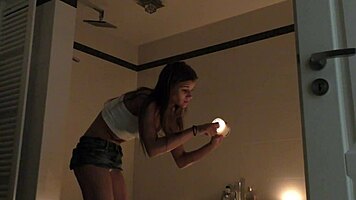 Hidden view of petite teen in bathroom fantasy