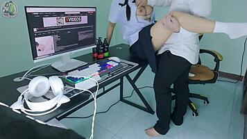 Thai student girl gets fucked by senior in front of computer screaming loudly clear thai voice 4k