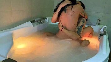 Latina brunette rides huge cock in jacuzzi, wet and submissive