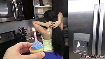 Big tits teen's first anal blowjob devirginized me for birthday! 🎉