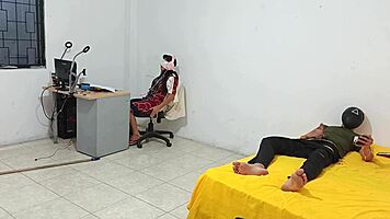 Young Latina sits as I masturbate for her in homemade video