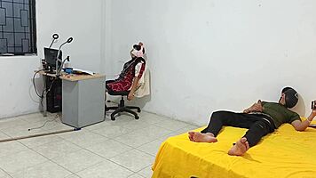 Young Latina sits as I masturbate for her in homemade video