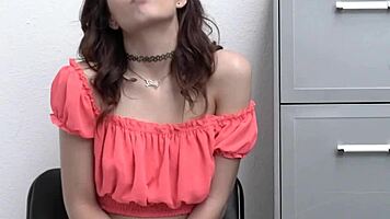 horny officer is receiving a deep throat from a hot shoplifter teen