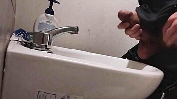 Resting Balls On Sink Preparing Huge Cock For Cumshot