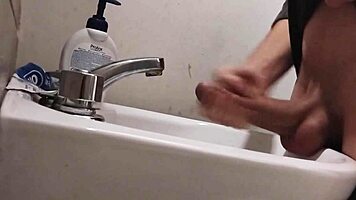 Resting Balls On Sink Preparing Huge Cock For Cumshot