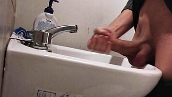 Resting Balls On Sink Preparing Huge Cock For Cumshot